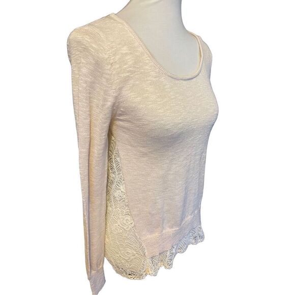 Poof!  Champagne Color Scoop Neck Long Sleeve Lightweight Knit Sweater with Rose - Picture 7 of 10
